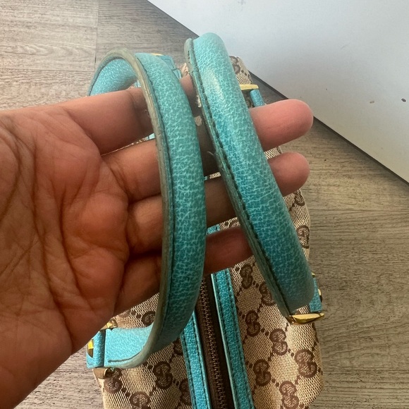 Gucci Tan and Blue Satchel with Signature Monogram - Picture 6 of 13